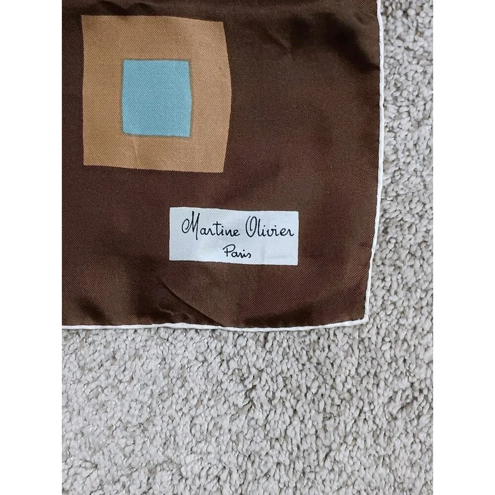 Vintage Martine Olivier Paris 100% Silk Scarf Geometric Made In France 30x29 EUC